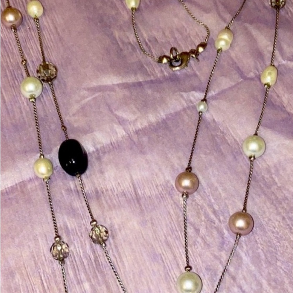 Vintage 27” Real pearl and glass/ crystal necklace opera length